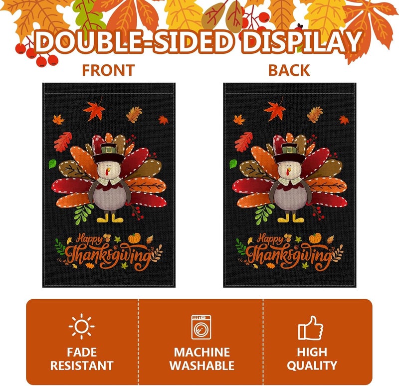 Agroon Fall Thanksgiving Turkey Garden Flag 12x18 Inch, Double Sided Bless Harvest Holiday Burlap Yard Flag for Outdoor Decoration - Image 5